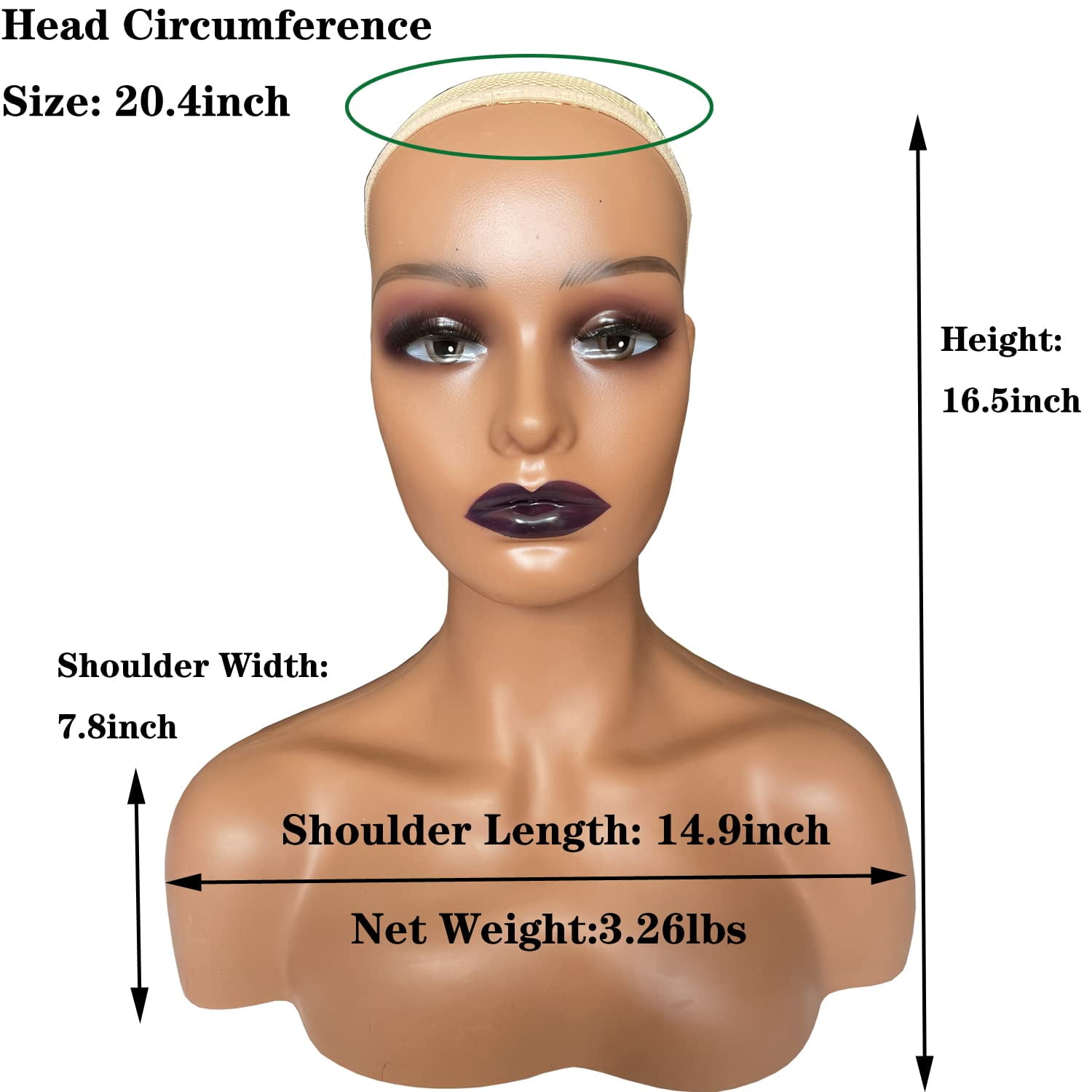 Realistic Female Mannequin Head with Shoulder Manikin PVC Head Bust Wig