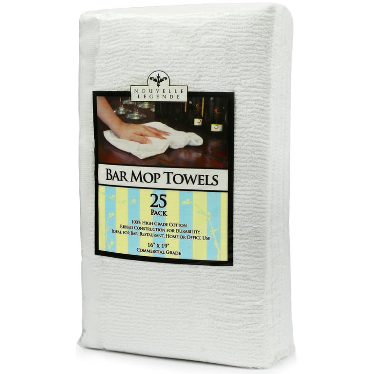 Oakias 100% Cotton Brown Bar Mop Towels - 12 Pack Kitchen Towels - 16 x 19  Inches- Highly Absorbent Multi-Purpose Cleaning Towels and Bar Rags