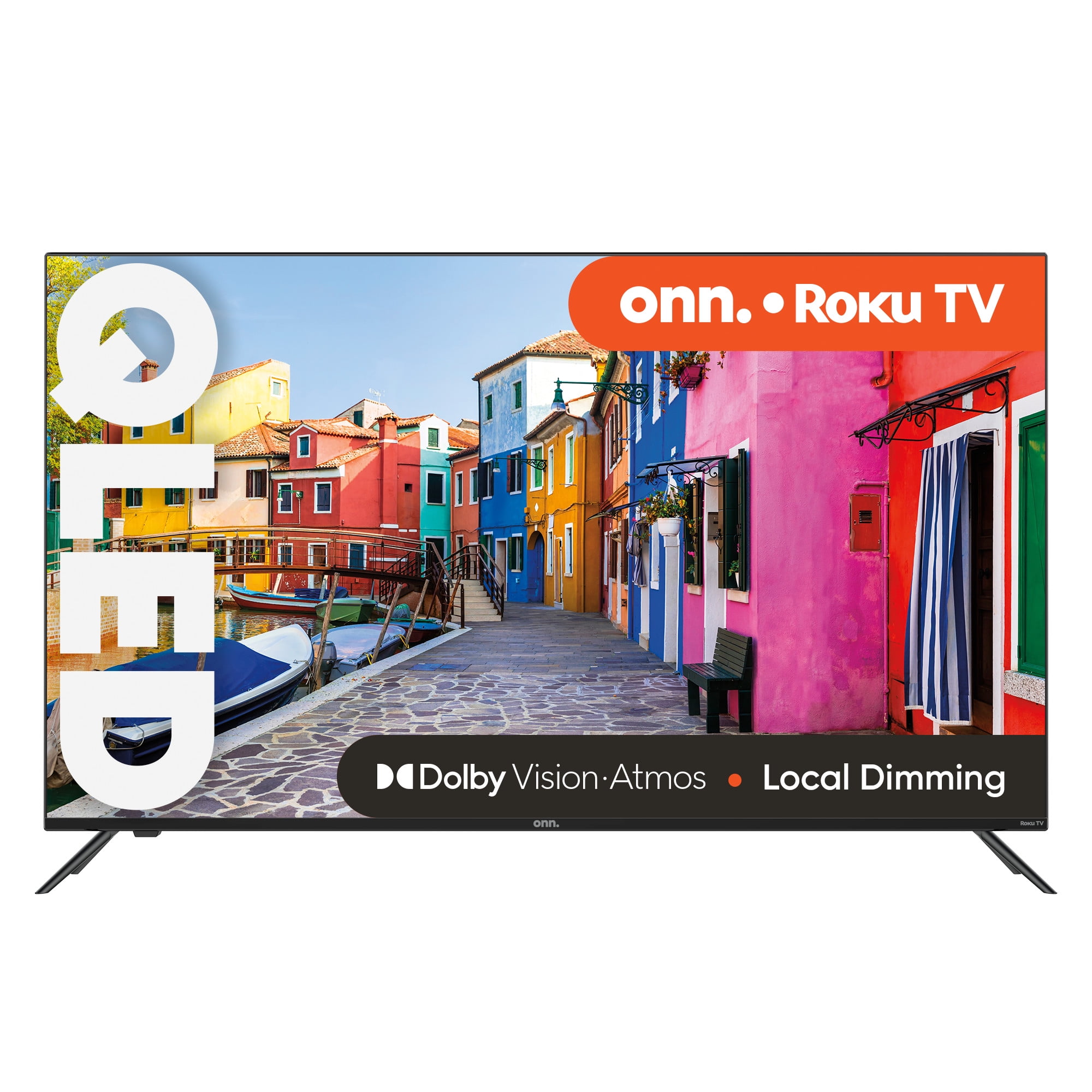 onn. 50” QLED 4K UHD (2160p) Roku Smart TV with Dolby Atmos, Dolby Vision, Local Dimming, 120hz Effective Refresh Rate, and HDR (100071700)