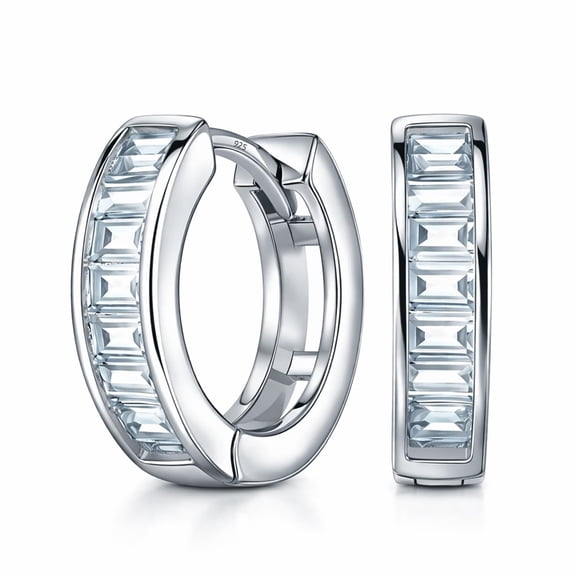 LeCalla 925 Sterling Silver CZ Huggie Hoop Earrings for Women, Rhodium Plated, 14mm