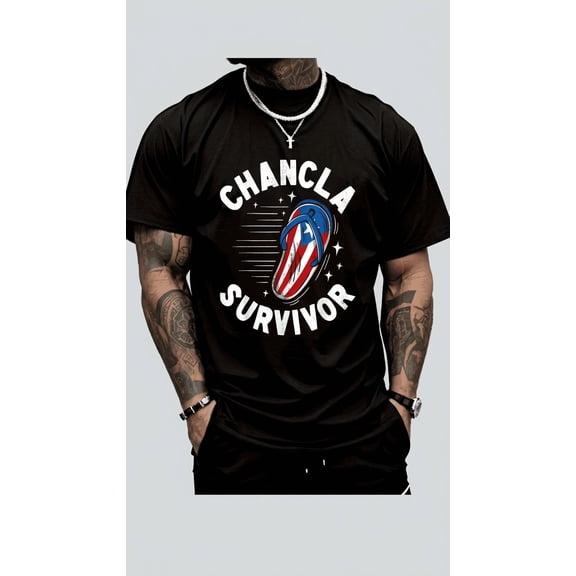 Men's "CHANCLA SURVIVOR" Graphic Tee Casual T-Shirt Black