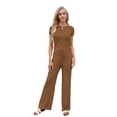 thumbnail image 3 of Womens Summer 2 Piece Outfits Color Block Short Sleeve Tops Tracksuit Slim Fit Pants Matching Set Lounge Sets 2026 Coffee Color XL, 3 of 8