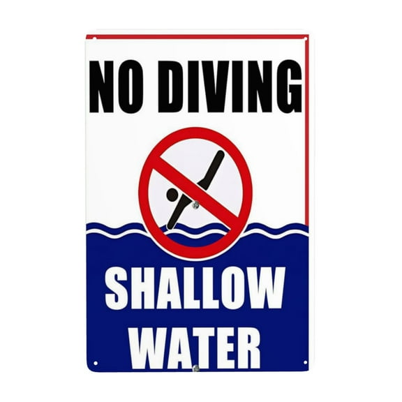 No Diving Sign Metal Sign No Diving Pool Sign Shallow Water Aluminum Warning Metal Sign Vintage Sign Wall Decor for Home Farm Bar Coffee Shop Club Decoration 8x12 Inch