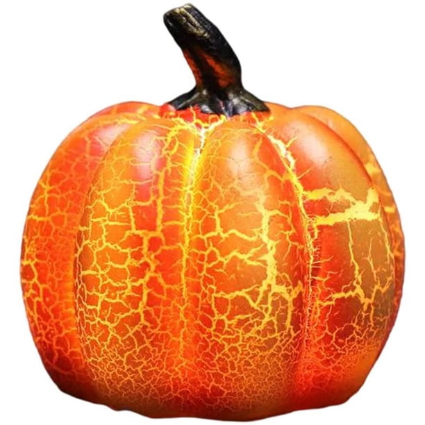 Lámpara de calabaza de resina de Halloween, linterna LED de calabaza de Halloween, pequeña lámpara de calabaza de simulación, lámpara LED a batería, decoración de linterna de calabaza plana (B)