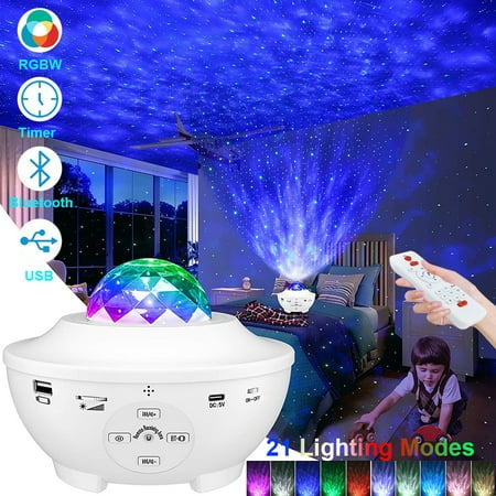 

Rosnek LED Star Night Light Music Starry Water Wave Projector with 21 Lighting Modes Bluetooth Music Player Remote Control Sound-Activated Star Sea Projector for Gifts Decor Party Birthday Wedding