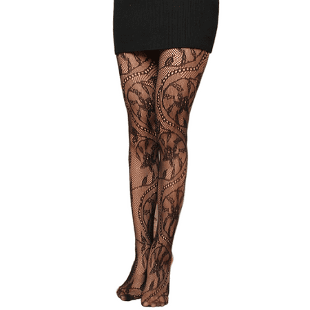 Cathery Women Fishnet Jacquard Pantyhose  Totem Patterns Mesh Stockings Lace Floral Hollow Out Babydoll Pantyhos