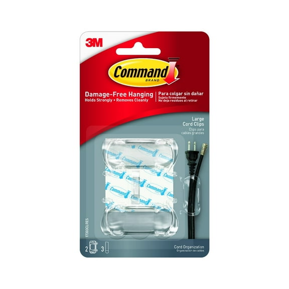 Command Clear Large Cord Clips, 2 Clear Clip, 3 Strip
