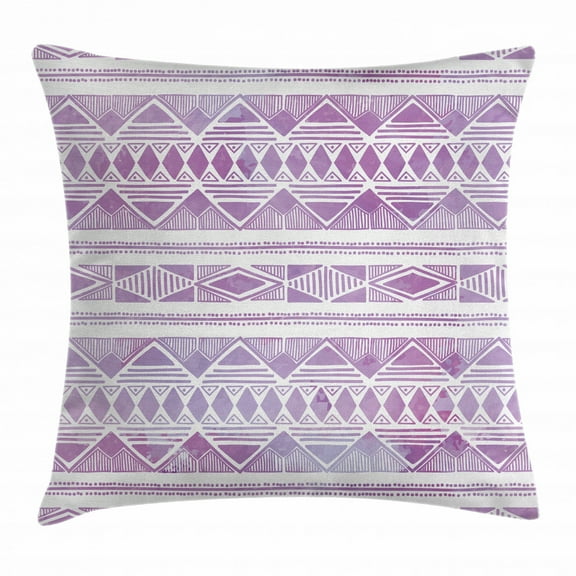 Watercolor Throw Pillow Cushion Cover, Tribal Triangle Motifs Ethnic Design Hand Drawn Borders Aztec Native, Decorative Square Accent Pillow Case, 16 X 16 Inches, Violet Lilac White, by Ambesonne