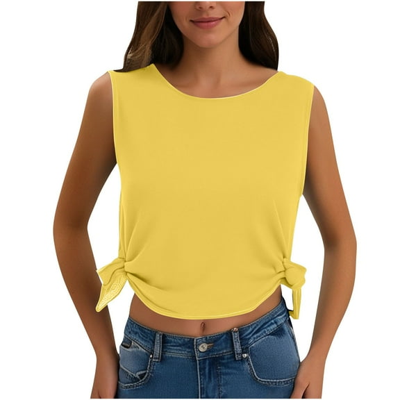 Kaemgyyd Workout Tank Tops for Women Soft Loose Fit Sleeveless Tshirts Casual Crew Neck Side Tie Knot Running Yoga Tee Outfits