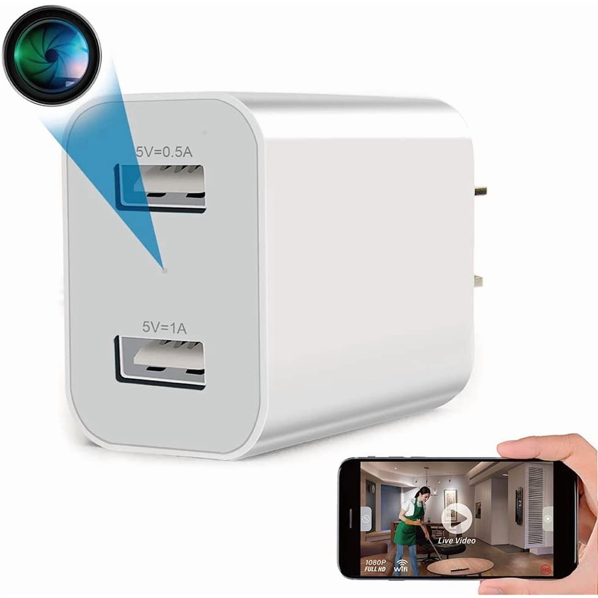 CAMDUCK Nanny Cam Indoor Camera for Home Security Wall Charger WiFi Camera