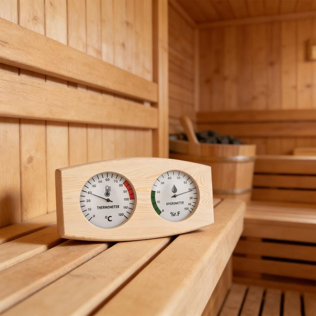 Lerpwige Upgrades Wooden Sauna Thermometers & Hygrometer Pine Glass Metal Accuracy Temperature & Humidity Meter for Room