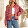 thumbnail image 2 of GEWSEY Womens Striped Cardigan Sweater Casual Crew Neck Open Front Button Down Long Sleeve Knit Sweaters Fall Outerwear (Red, L), 2 of 6