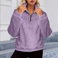 thumbnail image 6 of JGGSPWM Women Quarter Zip Sherpa Pullover Fleece Fuzzy Cropped Oversized Sweatshirts Long Sleeve Casual Fall Warm Winter Coat Purple XXL, 6 of 6