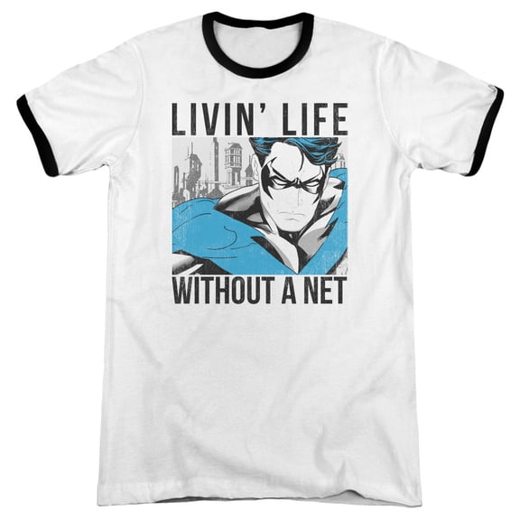 Batman Without A Net Adult Ringer T-Shirt White Black