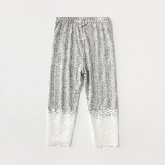 CQONEPT Teen Girl's Capris Pants Lace Patchwork Casual Loose Leggings Lightweight Fashion Comfortable Pants Gray 150