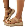 thumbnail image 2 of LTTVQM Womens Walking Sandals Arch Support Orthotic Platform Open-Toe Cross Strap Comfortable Sandals Ankle Strap Slip on Vacation Sport Sandals for Summer Beach Athletic Brown 36(US-5.5), 2 of 5