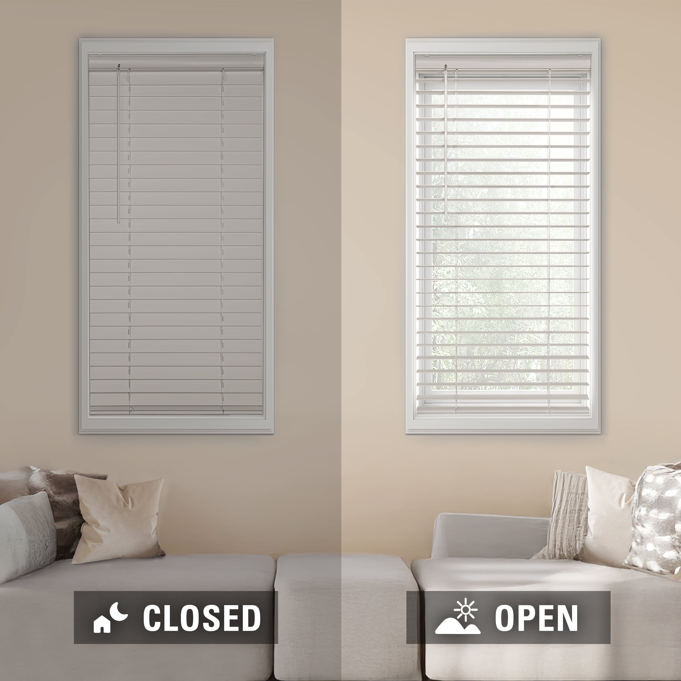 MAINSTAYS 2-inch Faux Wood Horizontal Window Blinds, White, 28 in. x 48 in.