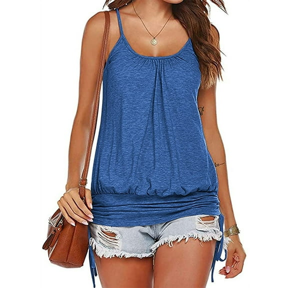Summer Spaghetti Strap Women Solid Color Casual Tank Tops Sleeveless Lace-up Tops Camisole