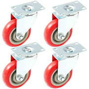 Online Best Service 4 Pack Caster Wheels Swivel Plate Casters On Red Polyurethane Wheels (3 Inch Plate)