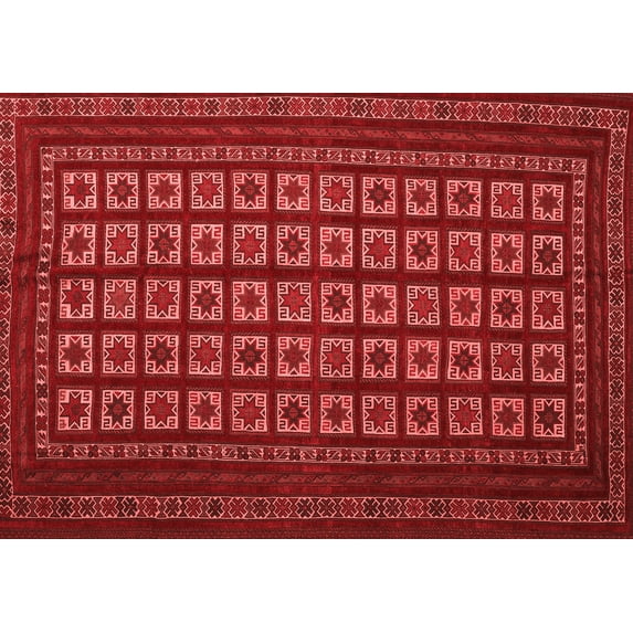 Ahgly Company Indoor Rectangle Abstract Red Contemporary Area Rugs, 2' x 5'