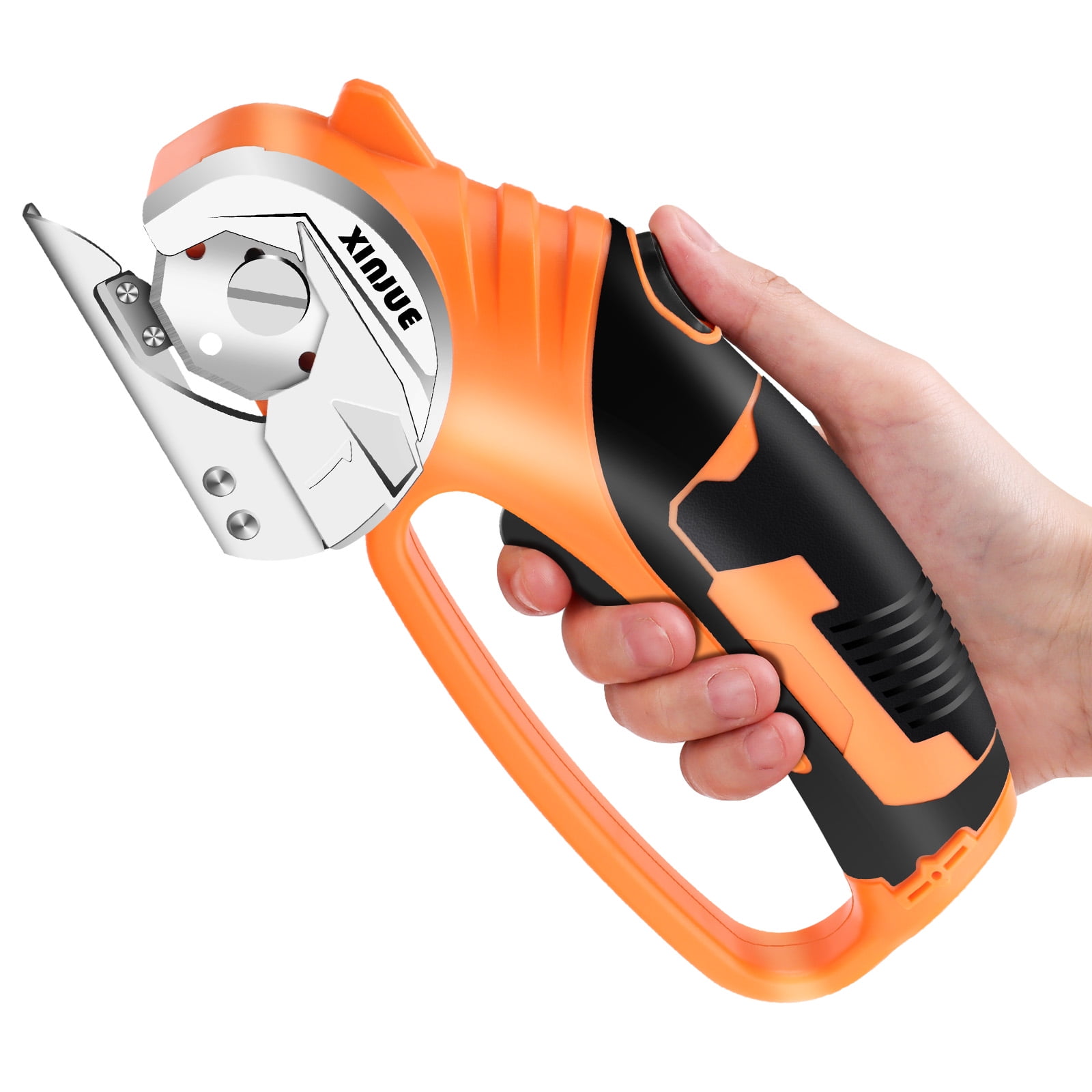 Cordless Electric Scissors, Cardboard Box Cutter Heavy Duty,  4V Rechargeable Power Rotary Cutter with Safety Lock & LED Light for Fabric, Carpet, Paper or Leather, Orange