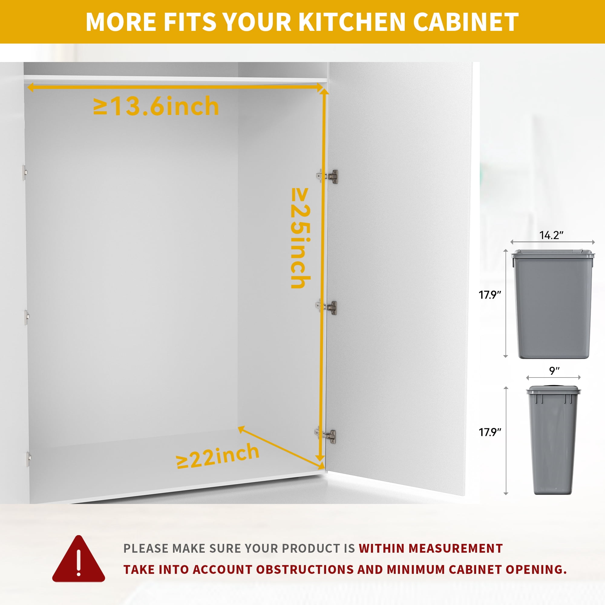Dextrus 32 Quart Pull-Out Trash Can Recycling Bin with Lid for 14.2" W x 22" D x 24.8" H Minimum Cabinets, Sliding Under Mount Kitchen Waste Garbage Container with Soft-Close Slides, Gray