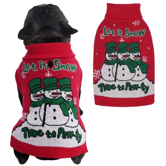 IECOii Christmas Dog Sweater with Leash Hole,Warm Soft Pullover Knitwear for Holiday,Snowman Pet Turtleneck for Medium Dogs,Red,M