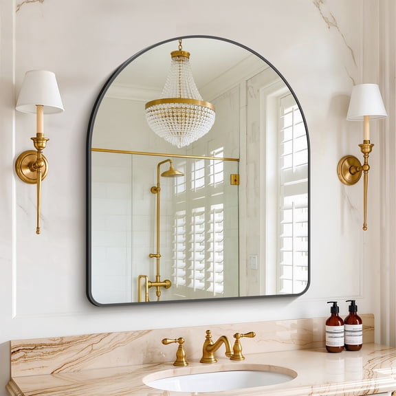 VONIGEE 30x36 Inch Black Arched Bathroom Mirror, Wall Mounted Modern Mirror with Metal Frame Rounded Corner, Vanity Dresser Mirror Home Decor for Bedroom, Living Room, Entryway