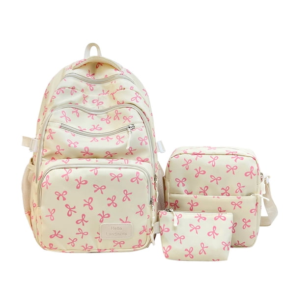 Sweet pink bow print three-piece backpack set