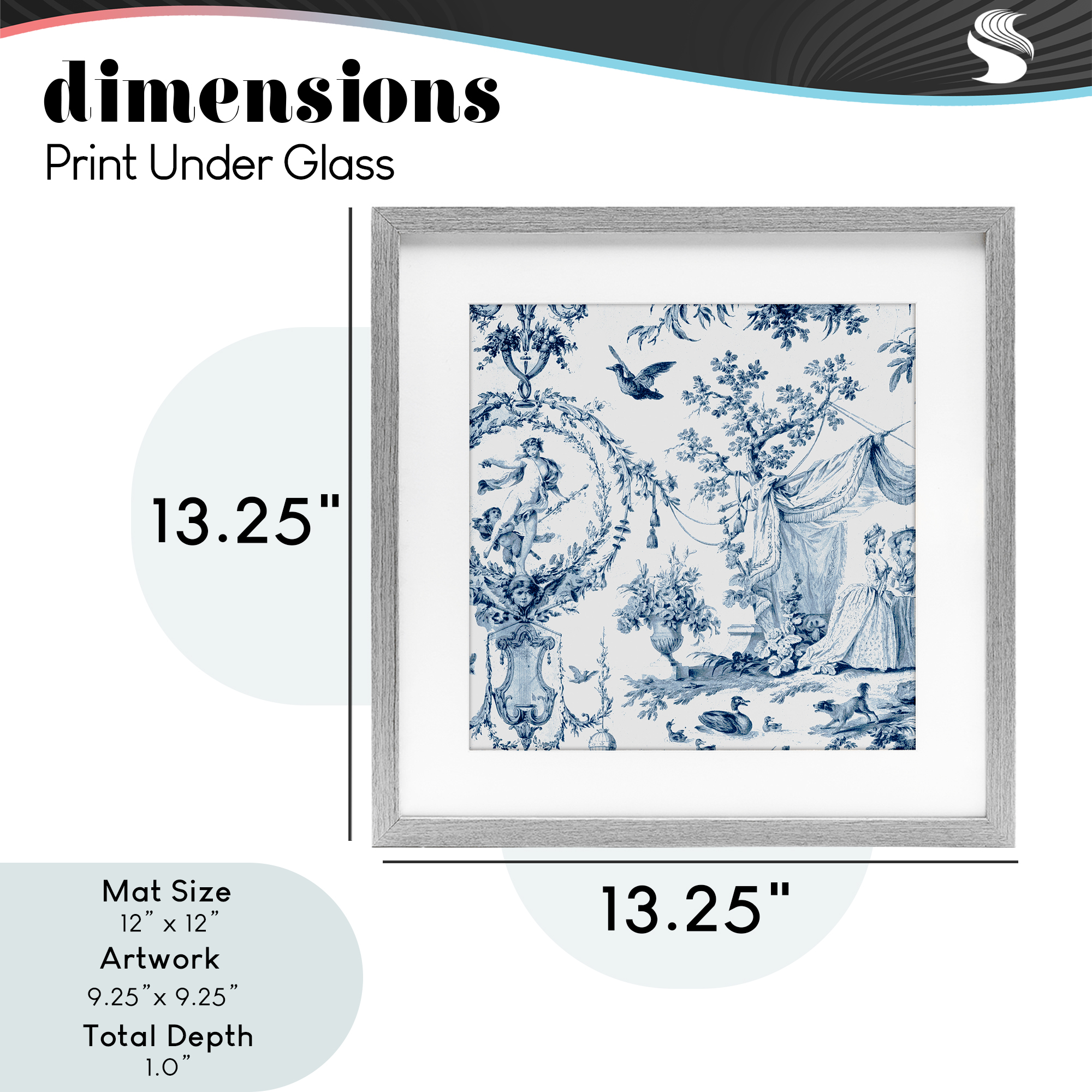 Classic Toile Scene Gray Framed Print Under Glass, design by Vintage Hustle