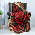 thumbnail image 3 of Ambesonne Leopard Fleece Throw Blanket Red Roses Swirls Wild Cat 70"x90" Vermilion Caramel Beige, 3 of 5