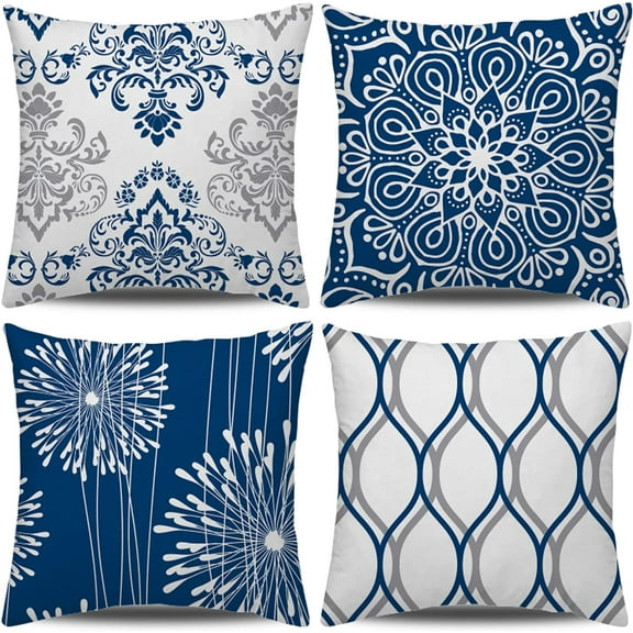 Ryan; Decorative Throw Pillow Covers 18x18 Set of 4, Blue Modern Simple Square Pillow Case Cushion Cover for Sofa Couch Farmhouse Outdoor Living Room (Blue, 18"x18")