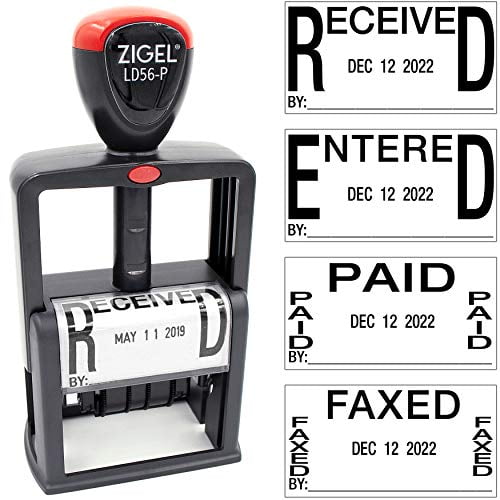 ZIGEL 5in1 Date and Message Stamp, SelfInking, Entered, Paid