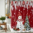 thumbnail image 3 of Shower Curtain 66"W x 72"L Christmas Snowman Winter Pine Leaves Red Fabric Shower Curtains Set with Hooks Water Repellent Bathroom Curtains Machine Washable Bathroom Accessories, 3 of 9