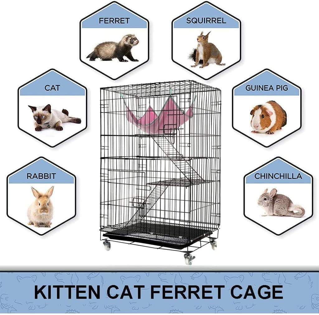 40 x 24 x 17 Inches AVEEN 3-Tier Cat Cage Playpen Box Kennel Crate with 2 Front Doors & Free Hammock for Guinea Pig Chinchilla Squirrel Large Rat Rabbit 