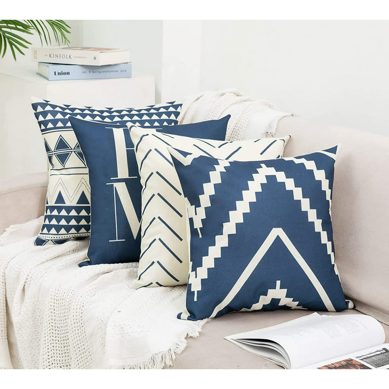 Aqua Navy Blue and White Throw Pillow, Decorative Back Support Pillows for  Bed, Large Couch Pillows Set, Outdoor Sofa Cushion 