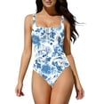 thumbnail image 2 of Xdegoge One Piece Swimsuits for Women Square Neck Monokini Bathing Suits Smooth Leopard Animal Print Ruched Tummy Control Slimming Summer Pool Party, 2 of 8