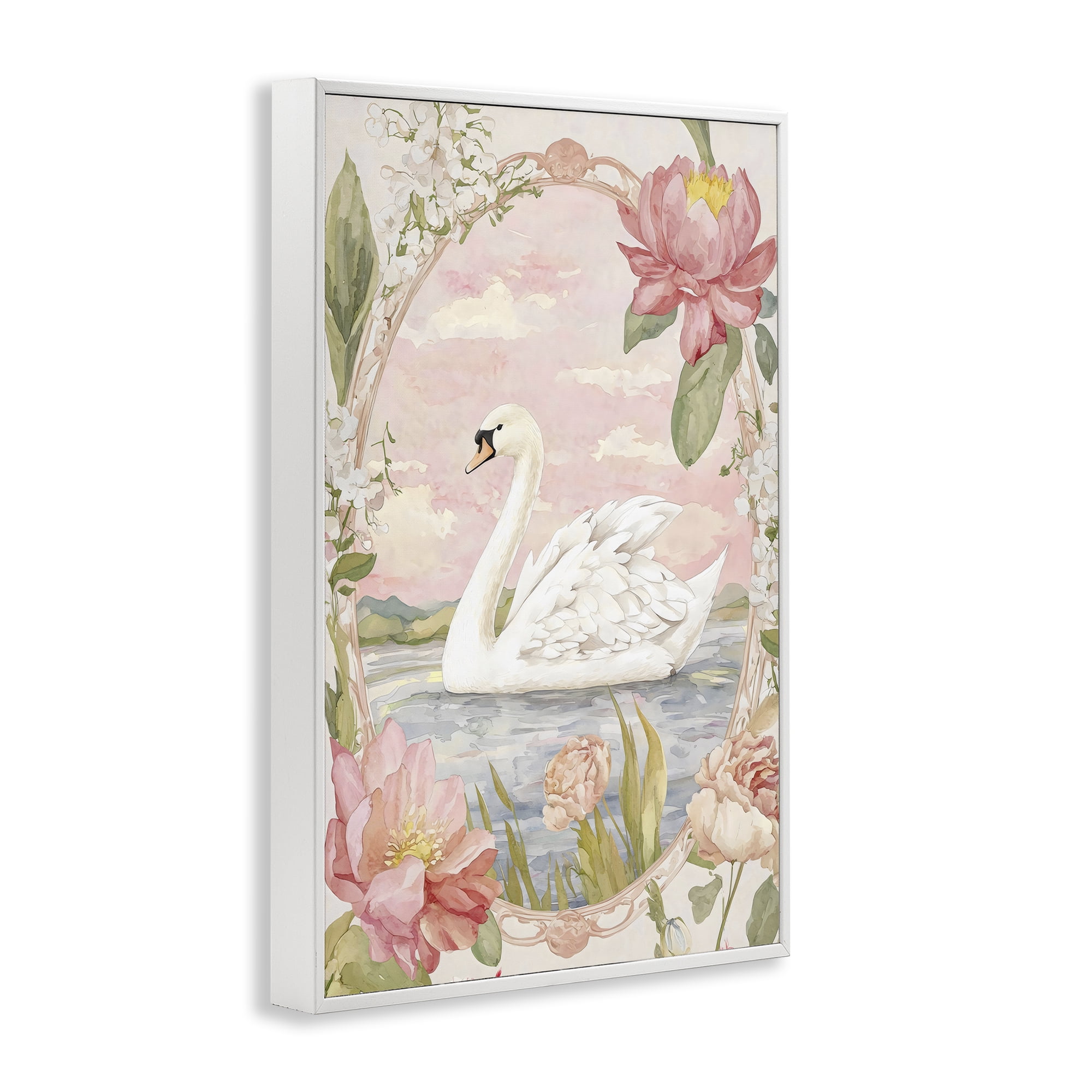 Stupell Industries Floral Border Swan in Bloom White Framed Giclee Art, design by Creative Studio
