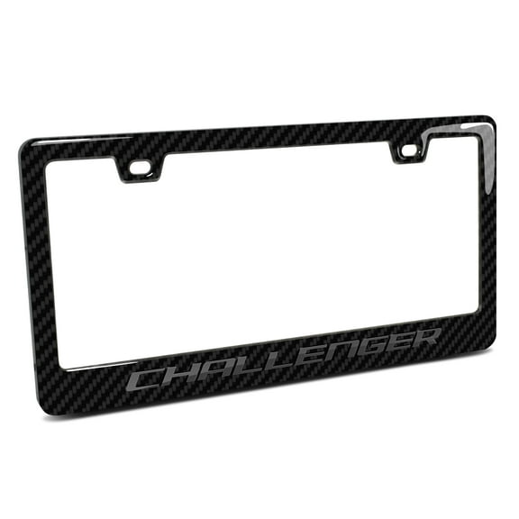 Dodge Challenger 3D in Dark Gray on Real Carbon Fiber ABS Plastic License Plate Frame
