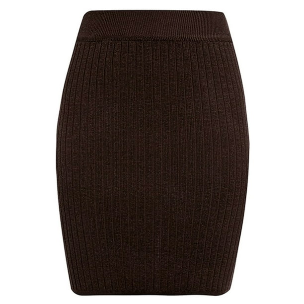 LUXUR Women Knitted Skirts A line Mini Skirt High Waist Soft