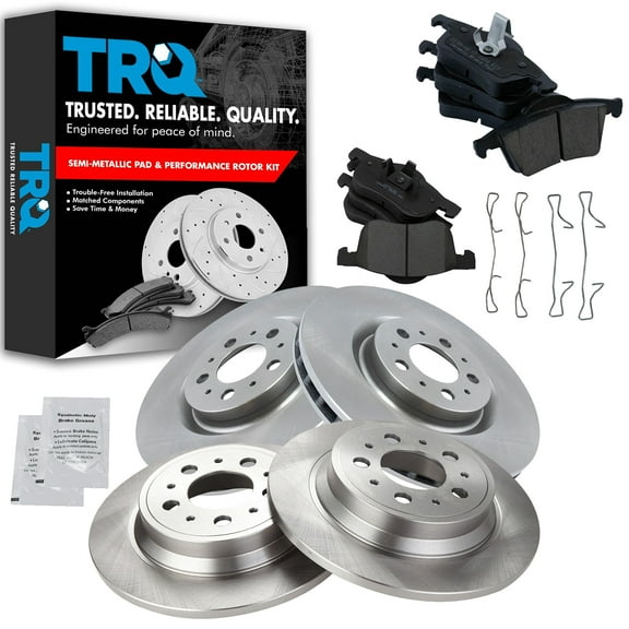 TRQ Front and Rear Brake Pad & Rotor Kit Brake Pads Brake Rotor Ceramic Fits Select 2004-2006 Volvo V70