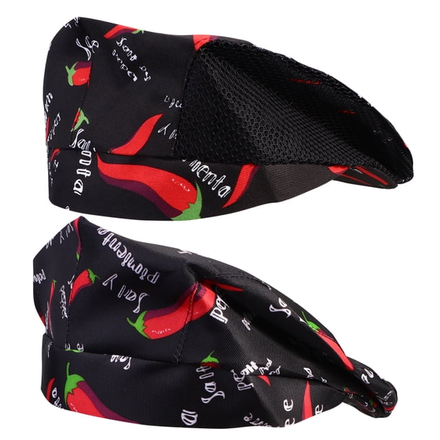 2pcs Restaurant Waiter Beret Kitchen Working Creative Chef Hat Comfortable Cooking (Chillies, Chillies Net)