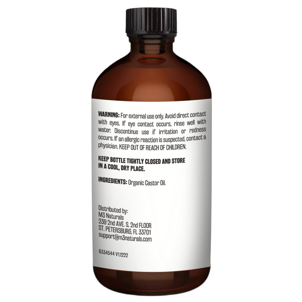 M3 100% Castor Oil Cold Pressed, Hexane-Free, Virgin, Non-GMO, Allergen-Free – Nourishes Skin, Lashes, and Hair, 16.9 oz.