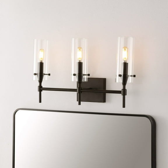 JONATHAN Y Cato 21.25" 3-Light Modern Farmhouse Iron/Glass LED Vanity, Oil Rubbed Bronze/Clear
