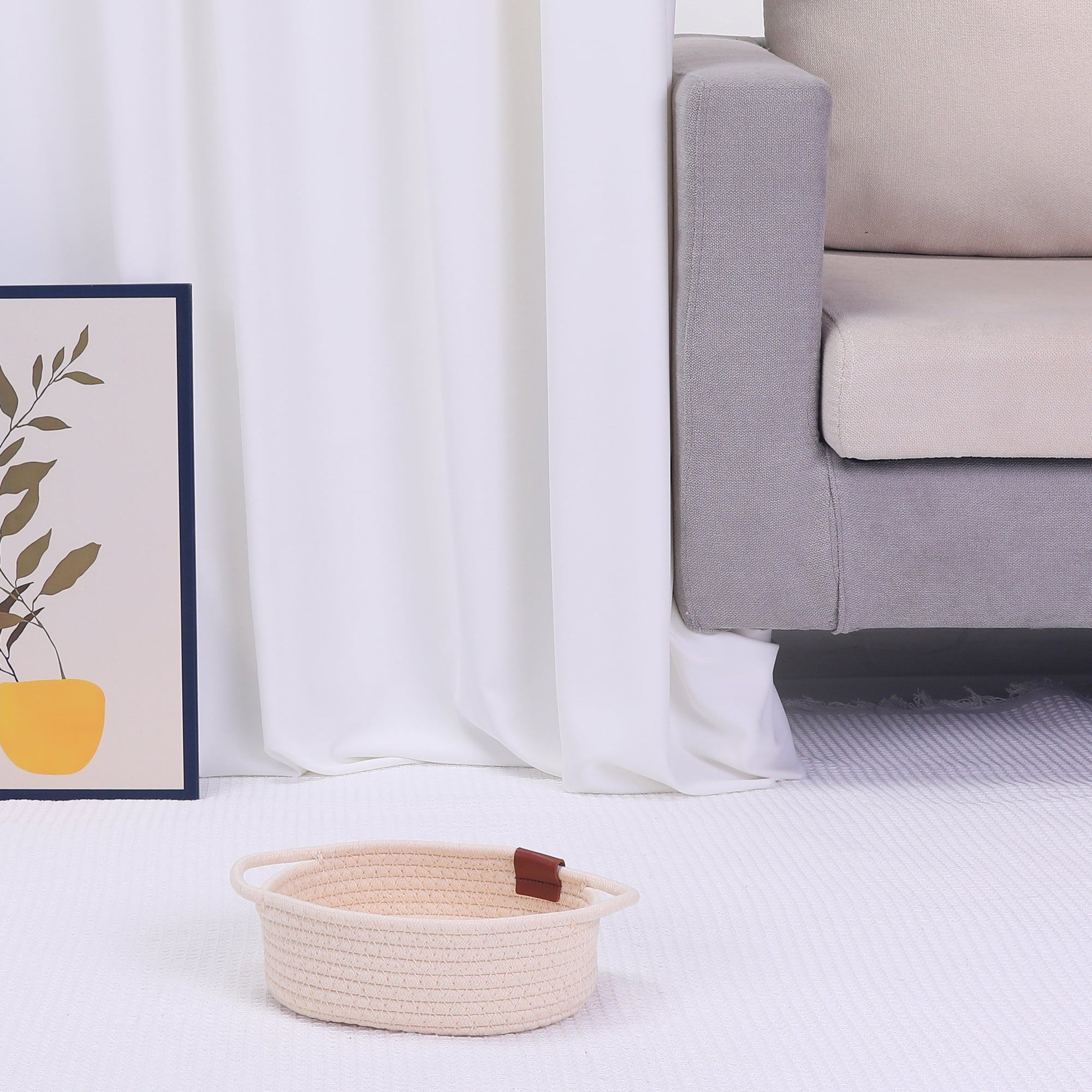 Unique Bargains Woven Storage Basket Shelf Storage Organizer Bin for Home Decor Beige S