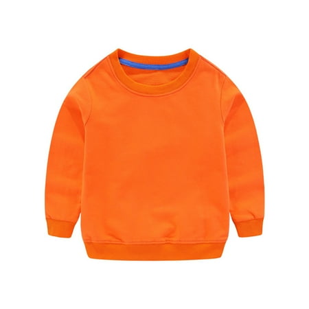 FINALGANG Boys Girls Toddler Kids Pullover Solid Color Crewneck Long Sleeve Relaxed Fit Casual Top For Daily Wear Orange 4-6 Years