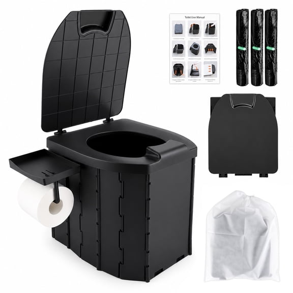 Fatato Portable Camping Toilet for Adults, Foldable Travel Toilet with Lid and Removable Paper Holder, Lightweight Portable Potty for Camping, RV, Hiking, Car, Tent, Beach, Travel