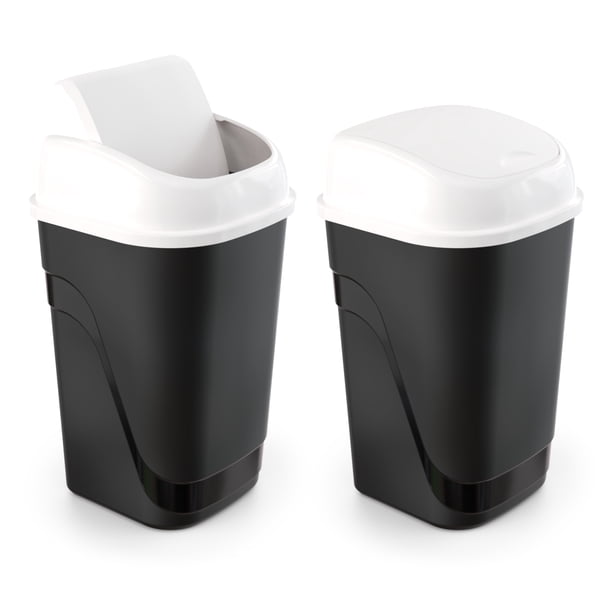 Bote de Basura Chico 2 Pack con Tapa Balancín - Basurero de Plástico Resistente, Papelera para Baño, Cocina y Oficina (Blanco)