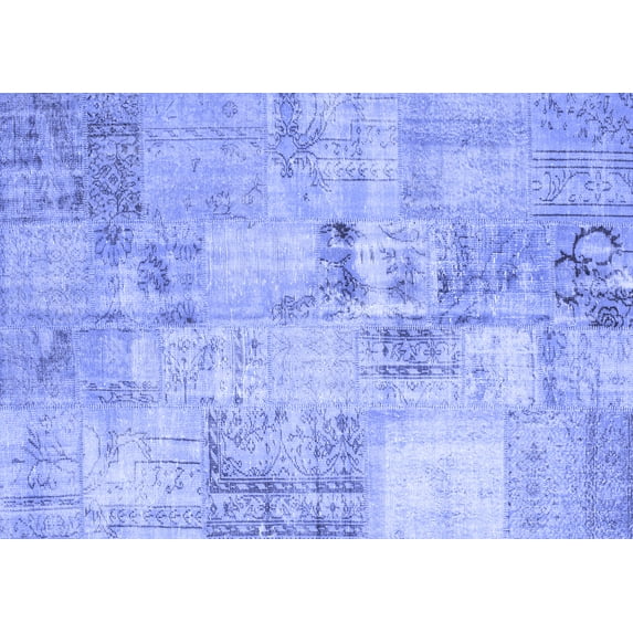 Ahgly Company Machine Washable Indoor Rectangle Patchwork Blue Transitional Area Rugs, 5' x 8'