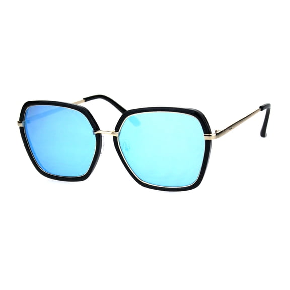 Womens Double Rim Mod Designer Fashion Style Luxury Sunglasses Black Blue Mirror